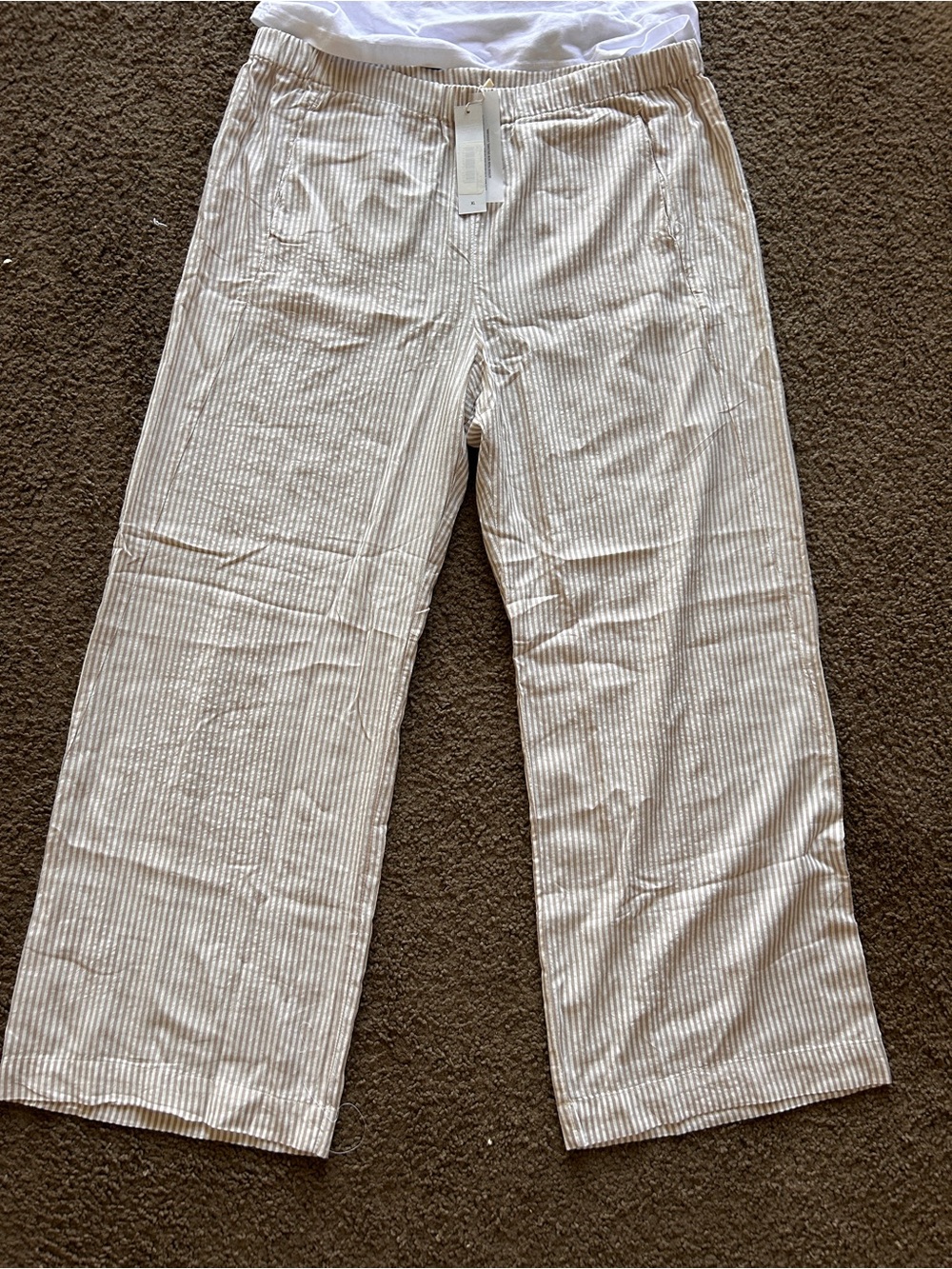 Velvet by Graham & Spencer Striped Linen Blend in Taupe and Ivory Size Xl